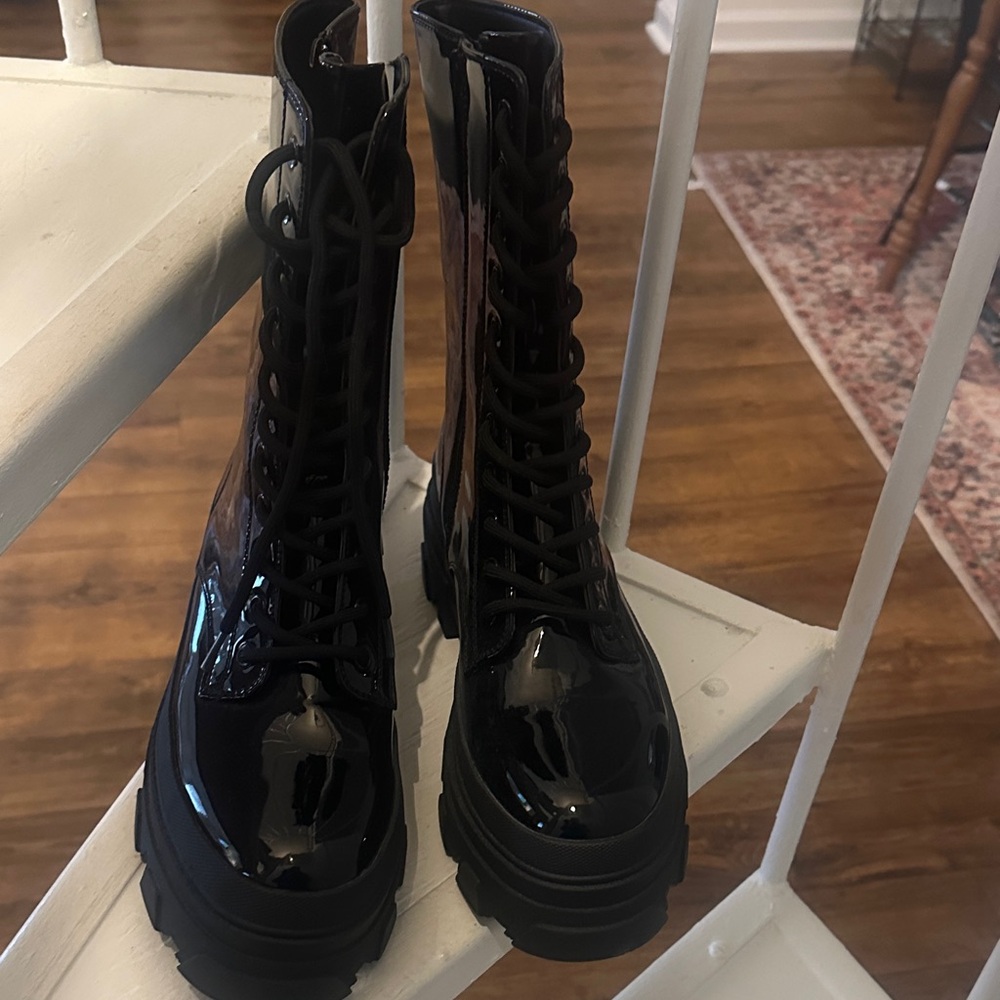 Rouge! Shiny Black Combat Boots